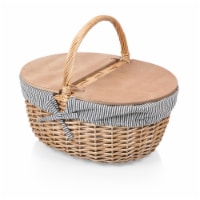 Country Picnic Basket, Navy Blue & White Stripe