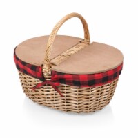 Country Picnic Basket, Red & Black Buffalo Plaid Pattern