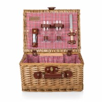 Classic Wine & Cheese Picnic Basket, Red & White Gingham Pattern