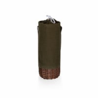 Malbec Insulated Canvas and Willow Wine Bottle Basket, Khaki Green with Beige Accents