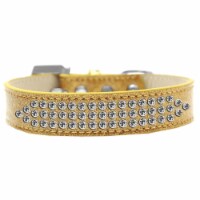 Mirage Pet 619-1 14-GD Three Row Clear Crystal Ice Cream Dog Collar, Gold - Size 14