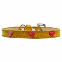Mirage Pet 633-12 GD10 Red Glitter Heart Widget Ice Cream Dog Collar, Gold - Size 10