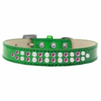 Mirage Pet Products614-05 EG-20 Two Row Pearl & Pink Crystal Dog Collar, Emerald Green Ice Cr