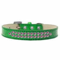 Mirage Pet Products614-07 EG-12 Two Row Bright Pink Crystal Dog Collar, Emerald Green Ice Cre