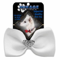 Mirage Pet 47-53 WT Crystal Heart Widget Pet Bowtie, White
