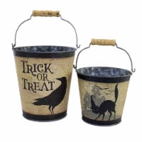 Halloween Trick Or Treat Bucket Set Metal Handle Black Cat Crow 100814