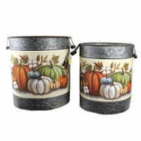 Fall Pumpkins Bucket Set Metal Galvanized Autumn 107529