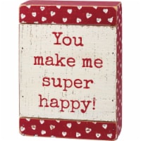 Home Decor Slat Sign Box - Super Happy Wood Hearts Red White 108826