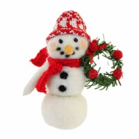 Holiday Ornament Snmowman With Wreath Wool Knit Hat Scarf 111122