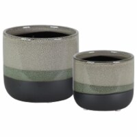Urban Trends Collection 11434 Stoneware Round Pot with Tapered Bottom - Black Banded Rim Bott