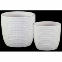 Urban Trends Collection 37318 Ceramic Round Pot with Embossed Lattice Square Design Body, Whi