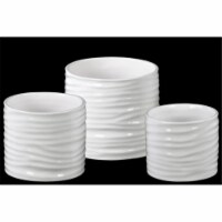 Urban Trends Collection 41409 2 Piece Gloss White Ceramic Low Cylinder Pot with Ribbed Design