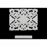 Wood Wide Rectangular Filigree Ornament on Rectangular Stand in Matte Finish, White- Saltoro