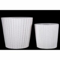Urban Trends Collection 44232 Ceramic Round Pot with Embossed Ribbed Pattern & Tapered Bottom