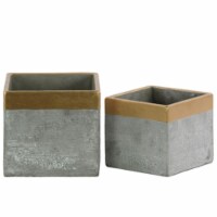 Urban Trends Collection 45608 Cement Square Flower Pot with Gold Painted Banded Rim Top, Gray