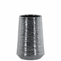 Round Ceramic Vase With Combed Design, Medium, Silver- Saltoro Sherpi