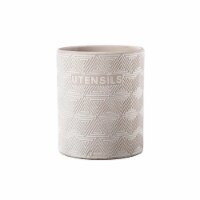 Urban Trends Collection 51938 Ceramic Round Utensil Jar with Embossed Writing & Geometric Tri