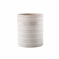 Urban Trends Collection 51943 Ceramic Round Utensil Jar with Embossed Writing & Chevron Patte