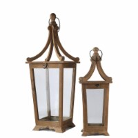 Urban Trends Collection 54210 Wood Square Lantern with Metal Ring Hanger & Glass Sides, Natur