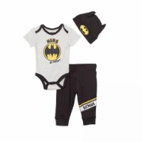 Batman  Logo Bodysuit Set with Cap&#44; 0-3 Months - 3-Piece