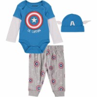 Captain America  Marvel Infant Bodysuit Pant & Hat Set&#44; 6-9 Months - 3 Piece
