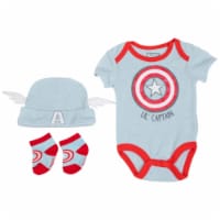 Captain America  Marvel Lil Shield Costume Infant Bodysuit Set&#44; 3-6 Months - 3 Piece