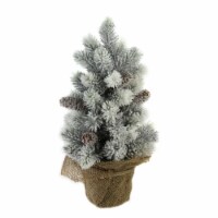 Northlight 16” Medium Flocked Green Pine Artificial Table Top Christmas Tree with Burlap Base