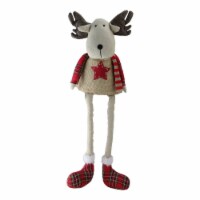 Northlight 14.75  Red and White Plaid Elk Sitting with Dangling Legs Tabletop Decoration