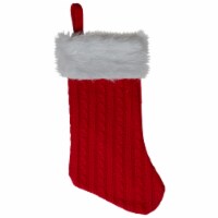 Northlight 19  Red and White Cable Knit Christmas Stocking with Fur Cuff