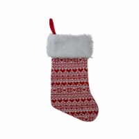 Northlight 19  Red and White Hearts With Snowflakes Knit Christmas Stocking Faux Fur Cuff