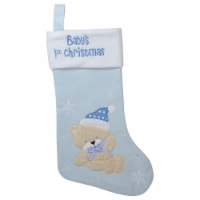 Northlight 19 Blue and White Baby's 1st Christmas Embroidered Teddy Bear Christmas Stocking