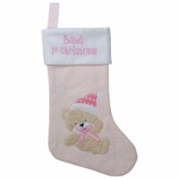 Northlight Baby's 1st Christmas Embroidered Teddy Bear Stocking - 19 - Pink and White Perspective: Main