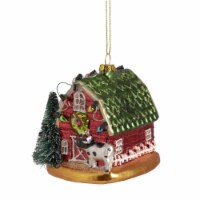 Northlight 3.5” Red and Green Dairy Barn with Christmas Lights Glass Ornament