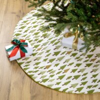 Northlight 48  Cream White and Green Forest Christmas Tree Skirt