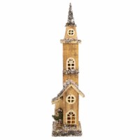 Northlight 23.5  LED Lighted Natural Wood Church with Tower Christmas Decoration