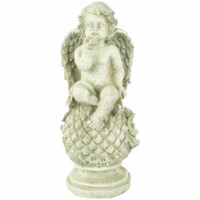 Northlight 32588790 18.25 in. Cherub Angel Sitting on Finial Holding a Bird Outdoor Garden St