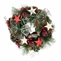 Northlight Apples, Stars and Pine Cones Frosted Artificial Christmas Wreath, 10-Inch, Unlit