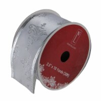 Northlight Silver Glittering Trees Christmas Wired Craft Ribbon 2.5  x 10 Yards