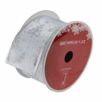 Northlight Pearl White and Silver Glitter Trees Wired Christmas Craft Ribbon 2.5 x 10 Yards