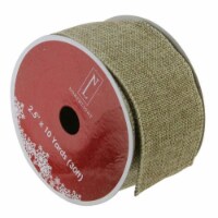 Northlight Faded Green and Brown Burlap Christmas Wired Craft Ribbon 2.5  x 10 Yards