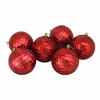 Northlight 6ct Red Hot Mirrored Glass Disco Ball Christmas Ornaments 3.25 (80mm)