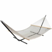 Northlight 32756898 55 x 78 in. Lattice Pattern Netted Hammock with Wooden Bars, Tan