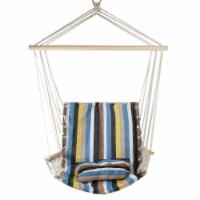Northlight 32756772 21 x 37 in. Striped Hammock Chair with Pillow & Armrests, Blue, Brown & Y