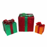 Northlight Set of 3 Lighted Glistening Gift Box and Bow Outdoor Christmas Decoration