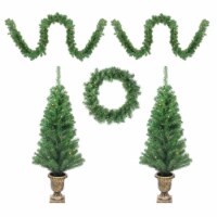 Northlight 5-Piece Pre-Lit Artificial Winter Spruce Christmas Trees, Wreath and Garland Set -
