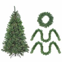 Northlight 4-Piece Artificial Winter Spruce Christmas Tree, Wreath and Garland Set 6.5' -