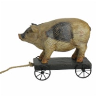 Northlight 33377633 10 in. Black & White Wood Textured Pig on Cart Outdoor Garden Statue