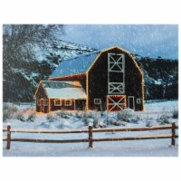 Northlight LED Fiber Optic Snowy Red Barn Christmas Canvas Wall Art 15.75 x 12