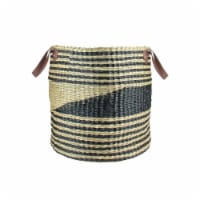 Northlight 15.5 in. Natural & Black Woven Seagrass Basket with Vegan Leather Handles