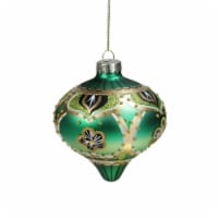 Northlight 4.5 Green Gold Black Floral Bead and Jewel Glass Onion Christmas Ornament